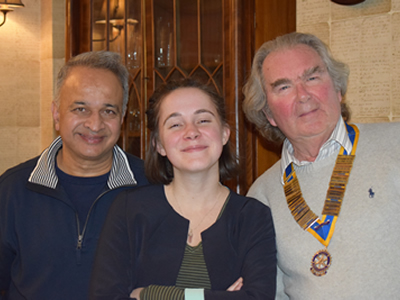 Aubrey Marie Seader with Hatfield Rotarian Mukesh Patel and Amwell Rotary President Paul Manning